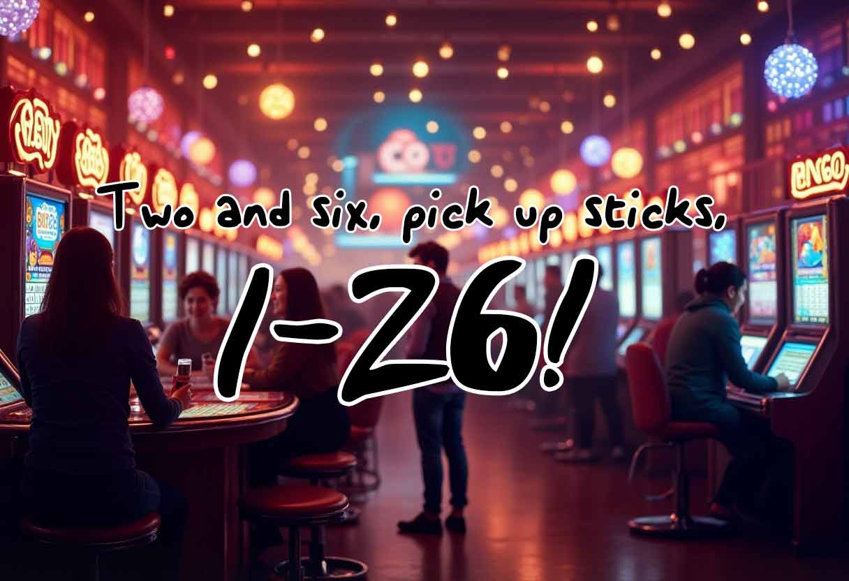 A lively bingo hall with people playing happily