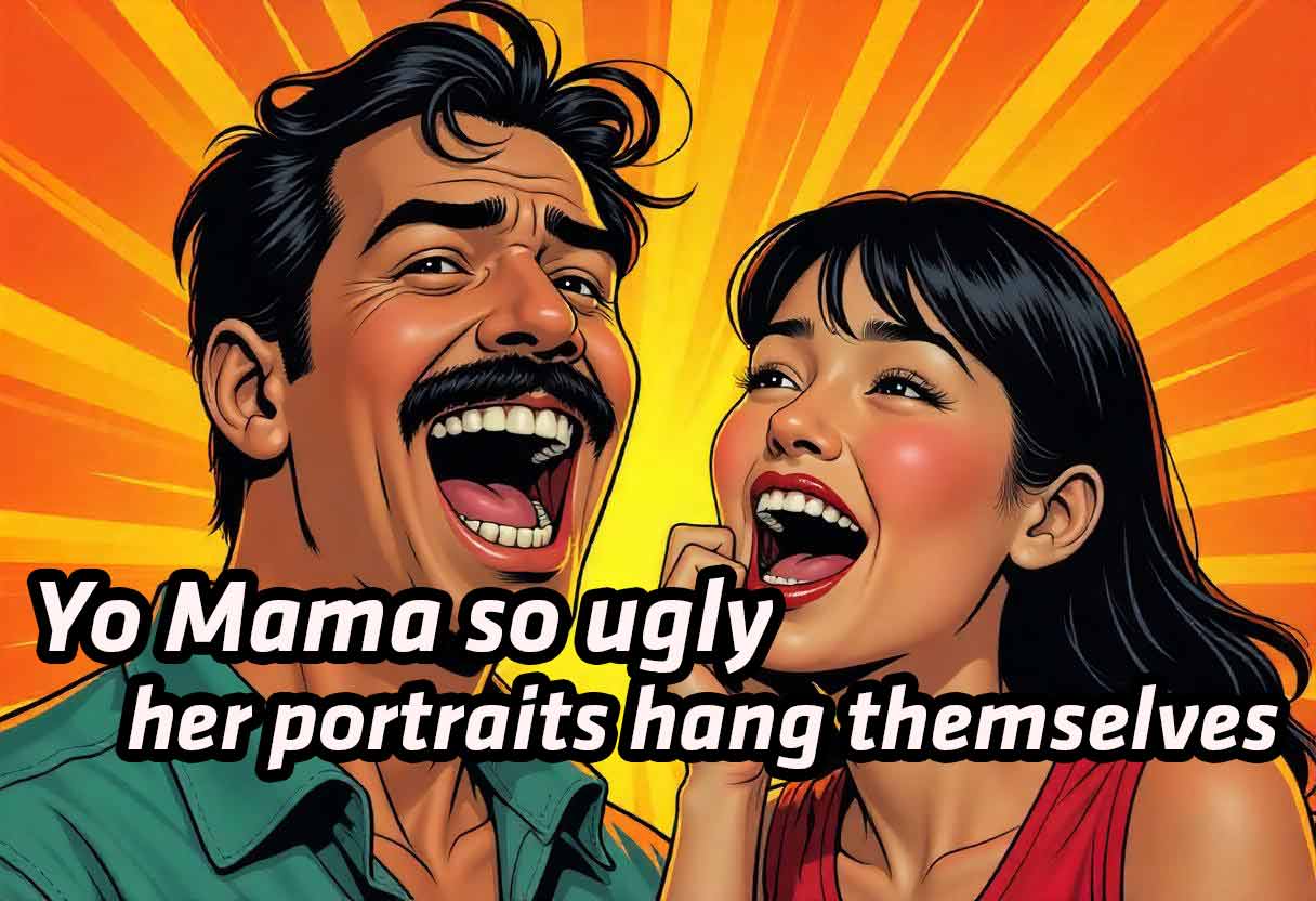 A retro comic strip with characters laughing at a joke.