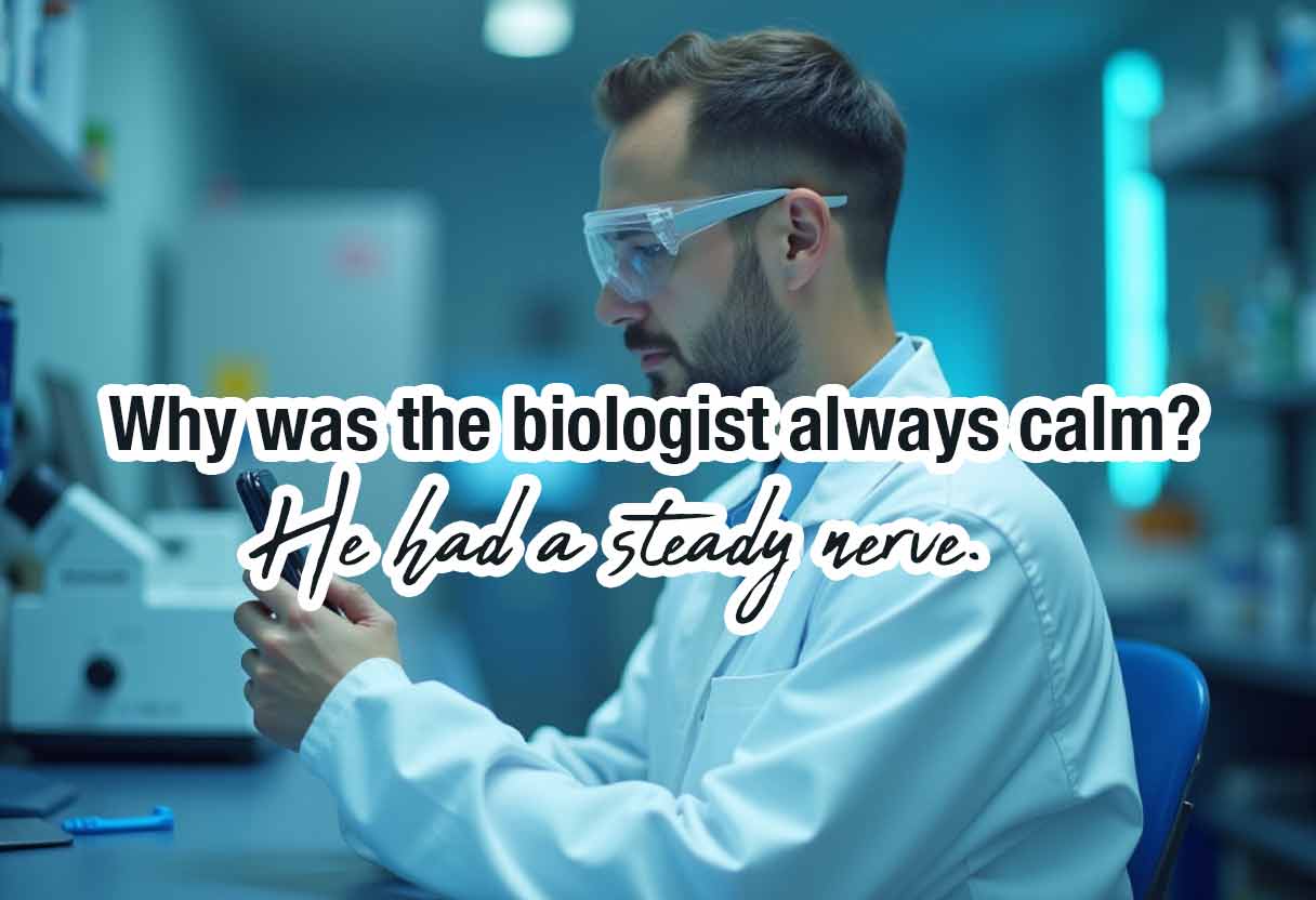 a scientist in a lab holding a phone