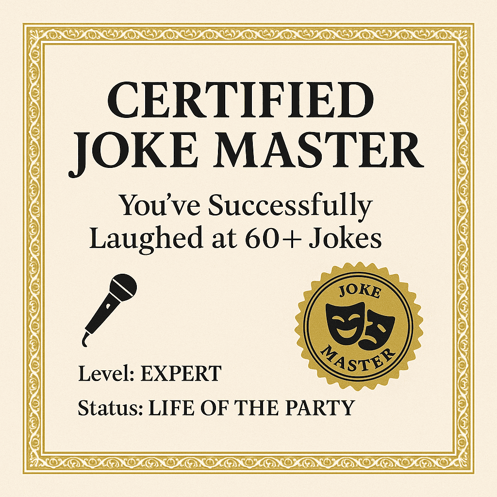10 funniest jokes for adults certificate for comedy fans and joke masters