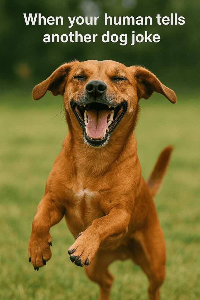 corny dog jokes showing happy laughing dog enjoying humor