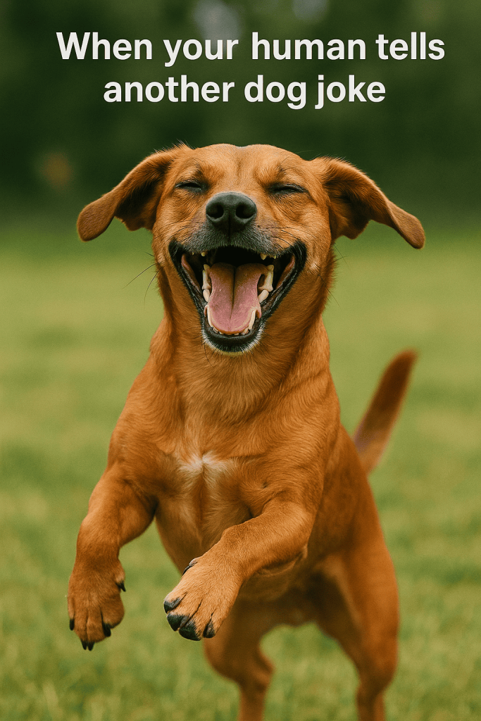 corny dog jokes showing happy laughing dog enjoying humor