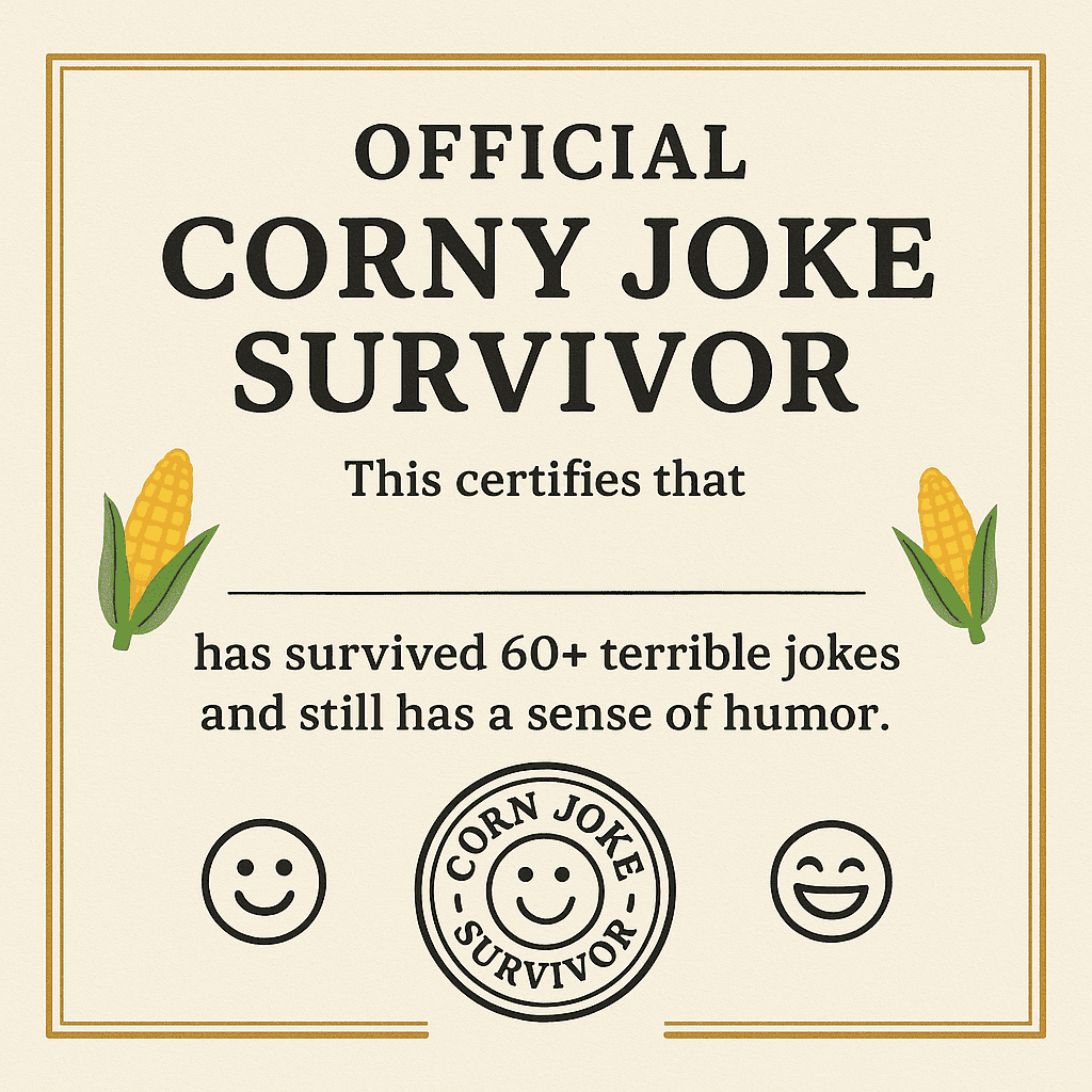 corny jokes for adults survivor certificate for people who love bad humor