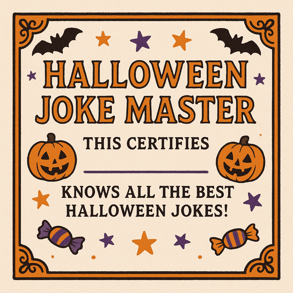 halloween jokes for kids certificate badge for spooky season joke champions