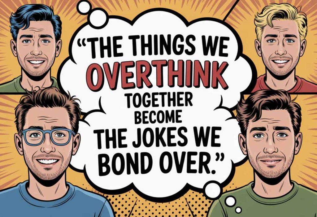 Funny quote about overthinking together turning into shared jokes